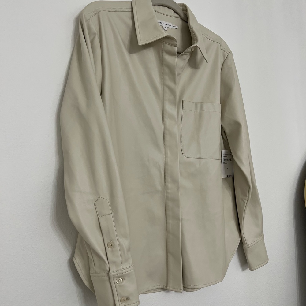 Good American Faux Leather Shacket /jacket top Fall classic suede like interior - Picture 6 of 11